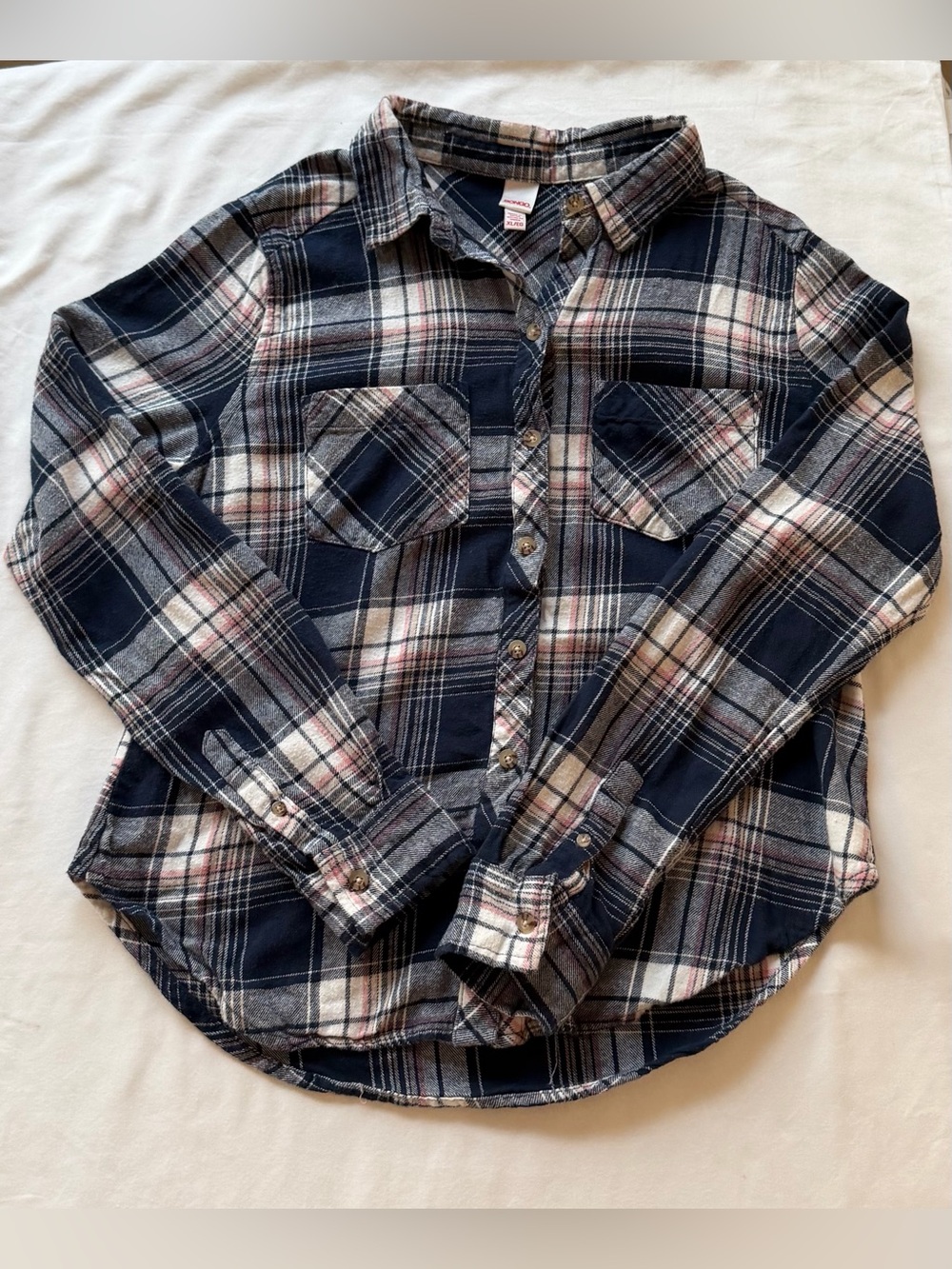 BONGO Blue & Pink Plaid Button Up Flannel Size XL Juniors